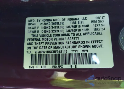 2017 Honda Cr-V Ex from USA, damaged, VIN 7FARW1H5XHE018115